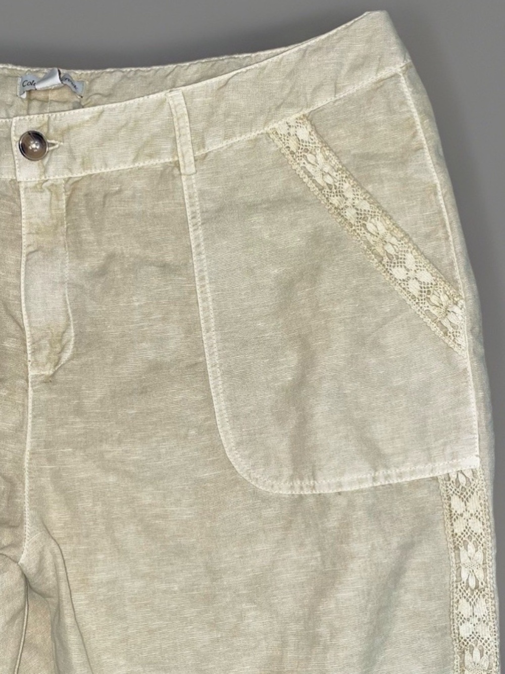 Coldwater Creek Linen Cropped Pants 18W Lace Trim NWT Sand - Picture 4 of 10